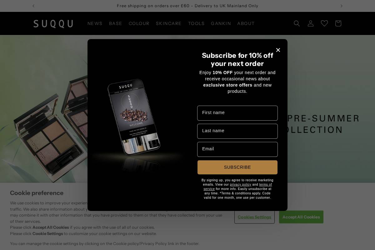 uk.suqqu.com homepage screenshot