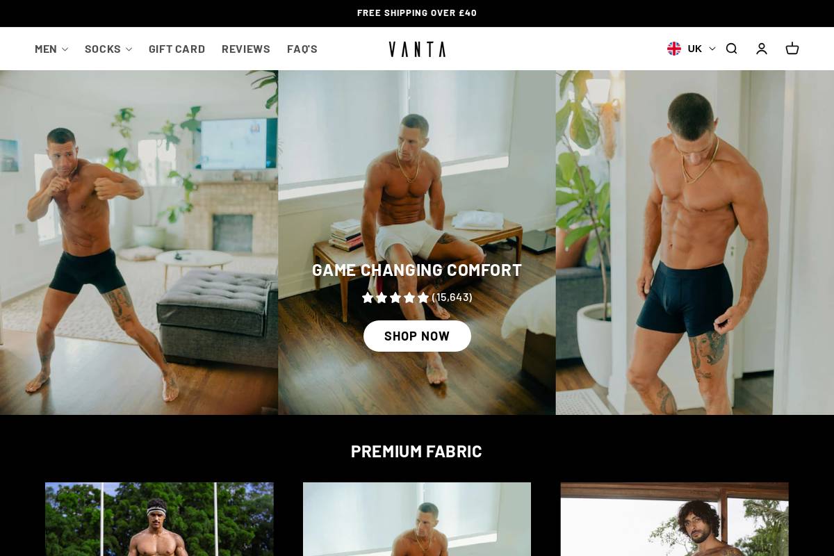 uk.vanta.store homepage screenshot