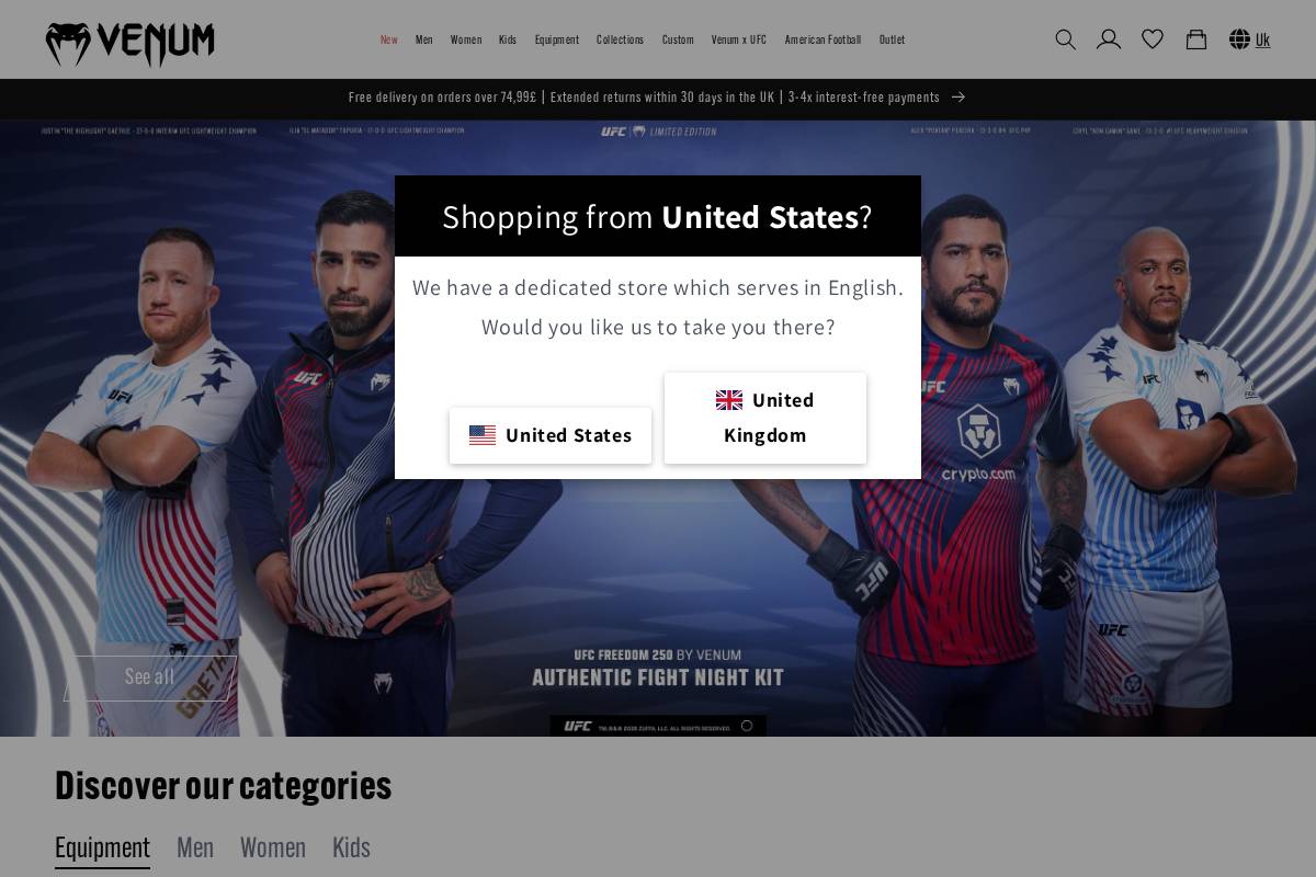 uk.venum.com homepage screenshot