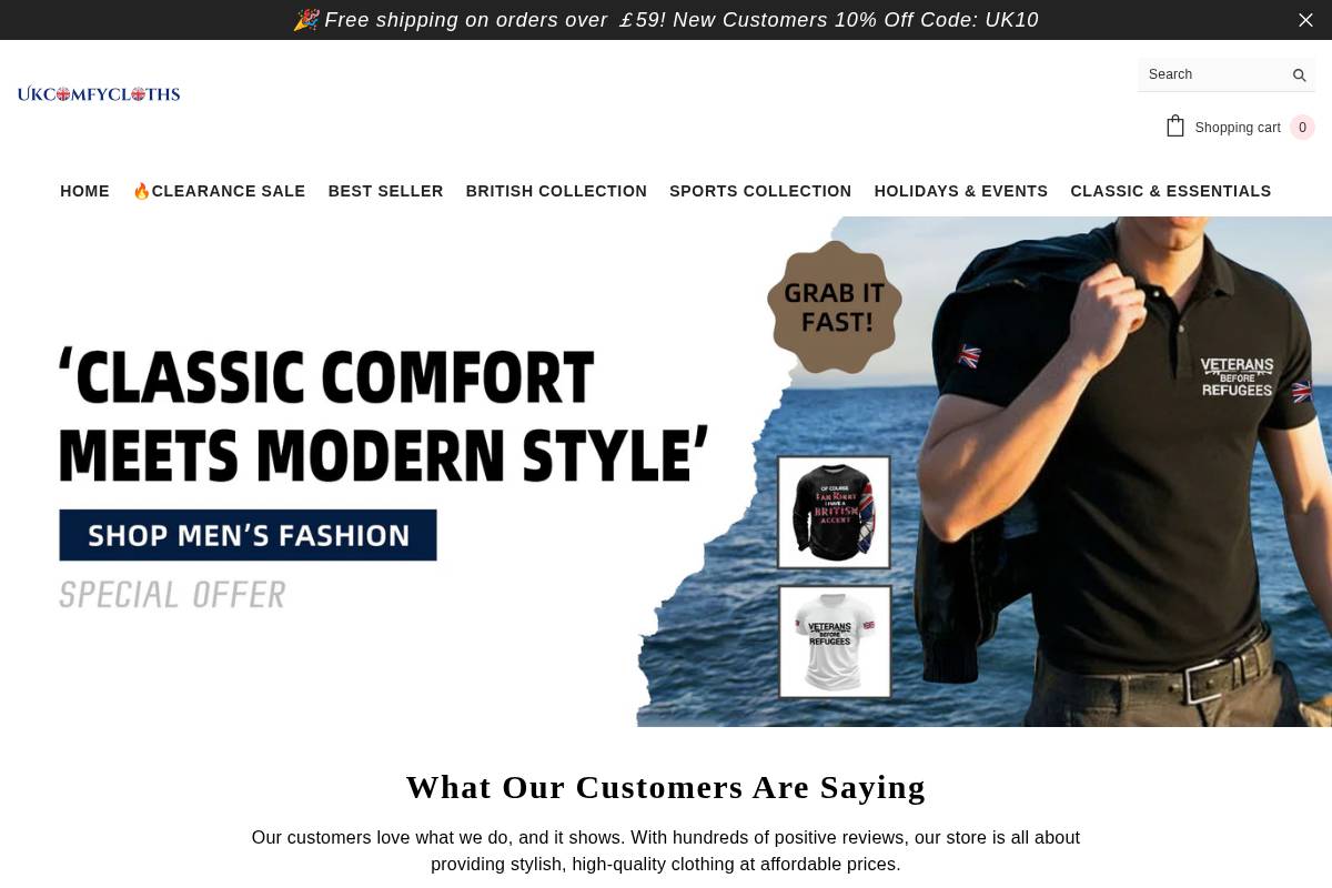 Ukcomfycloths homepage screenshot