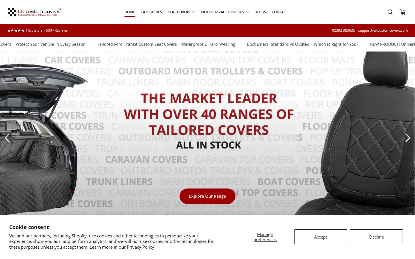 UK Custom Covers homepage screenshot