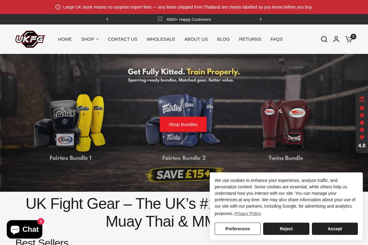 Uk Fight Gear homepage screenshot