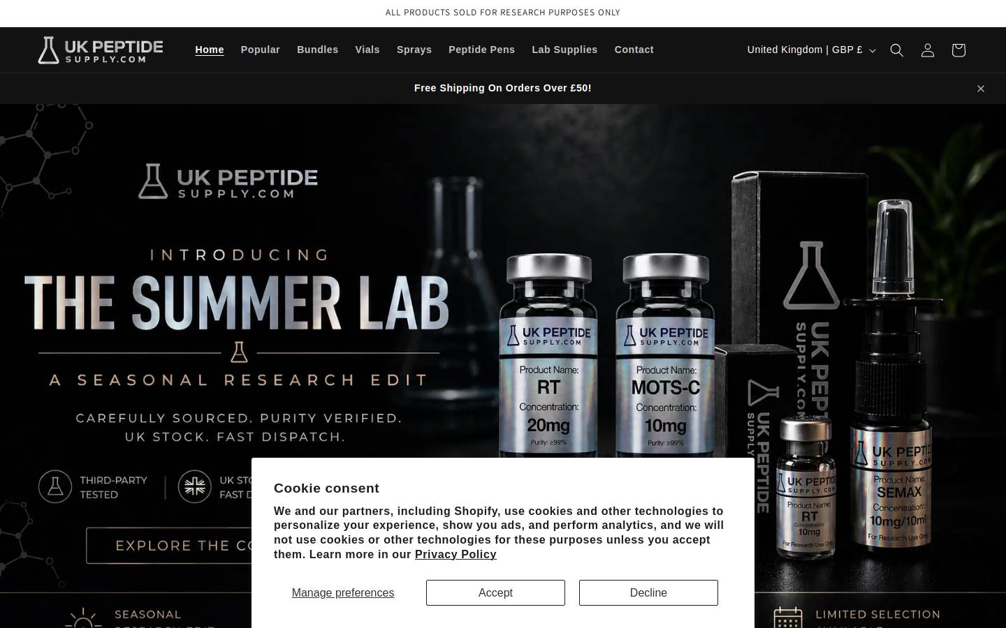 ukpeptidesupply.com homepage screenshot