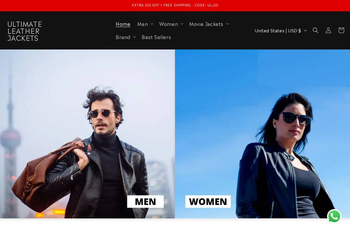 ultimateleatherjackets.com homepage screenshot