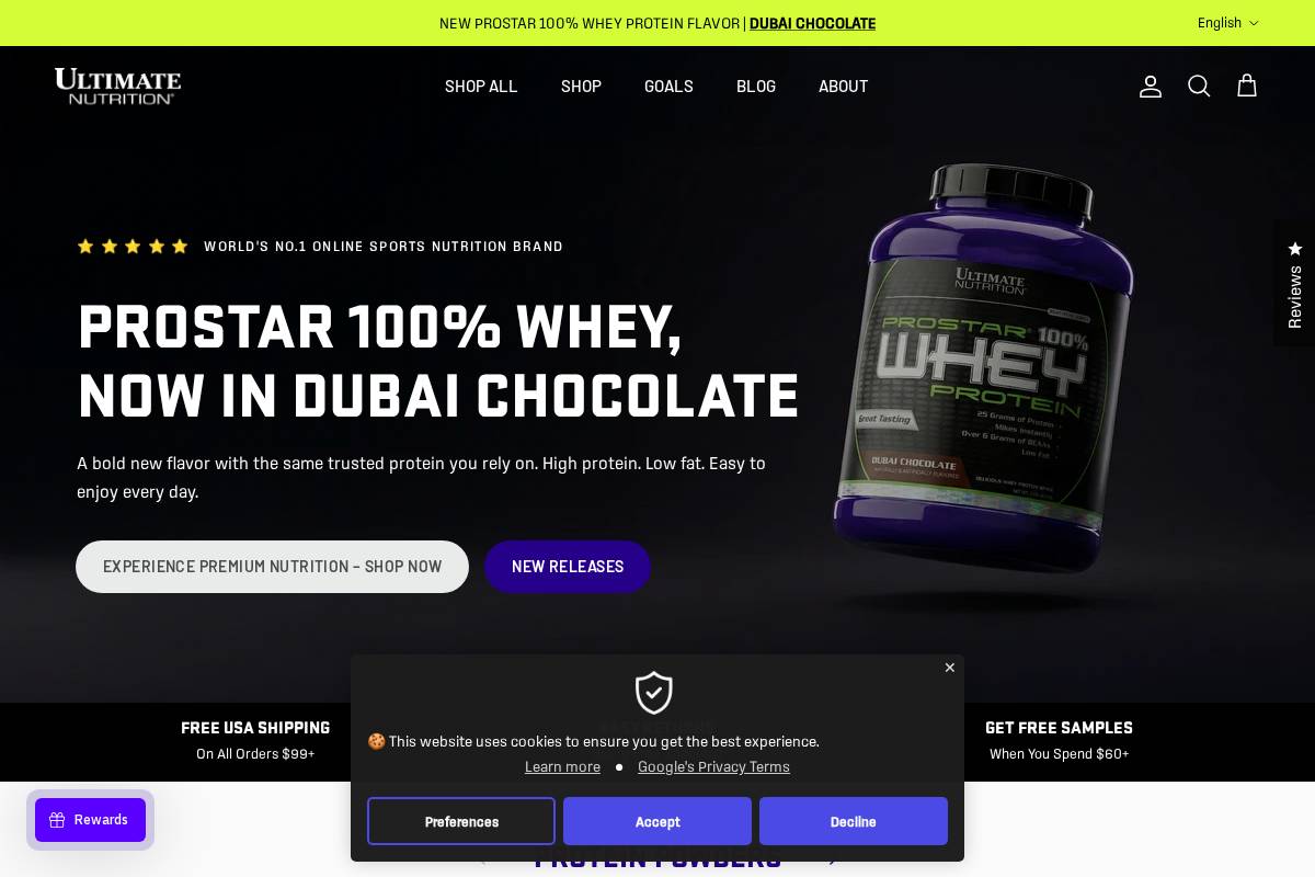 Ultimate Nutrition homepage screenshot