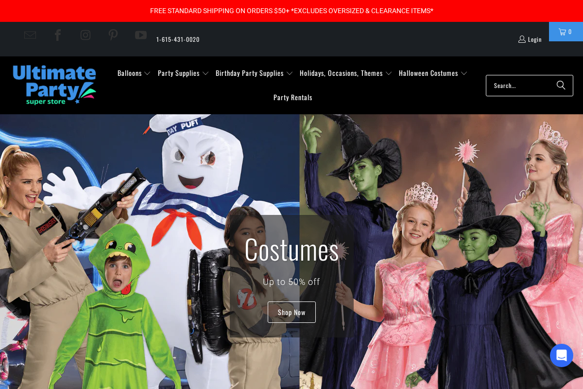 Ultimate Party Super Stores homepage screenshot