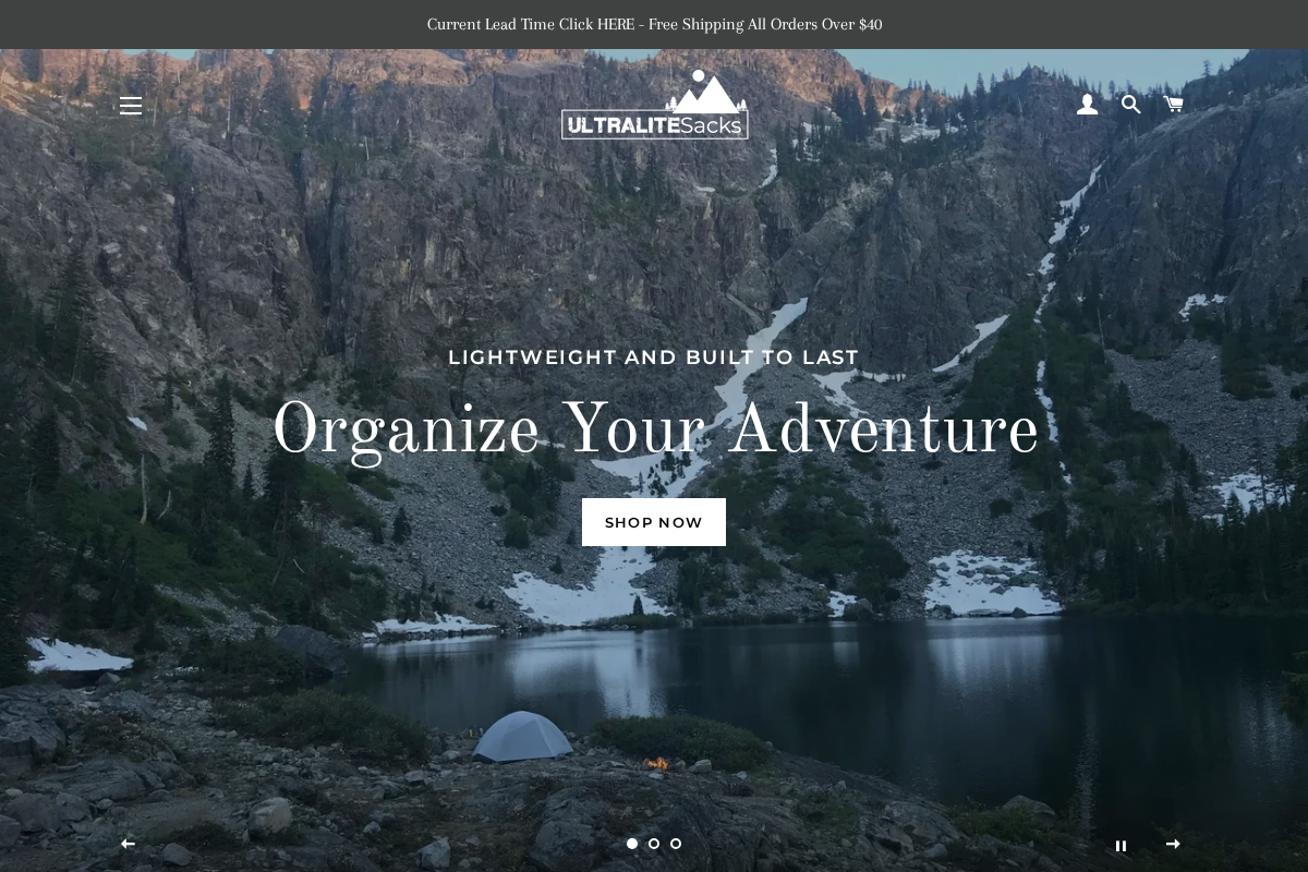 UltraLiteSacks homepage screenshot