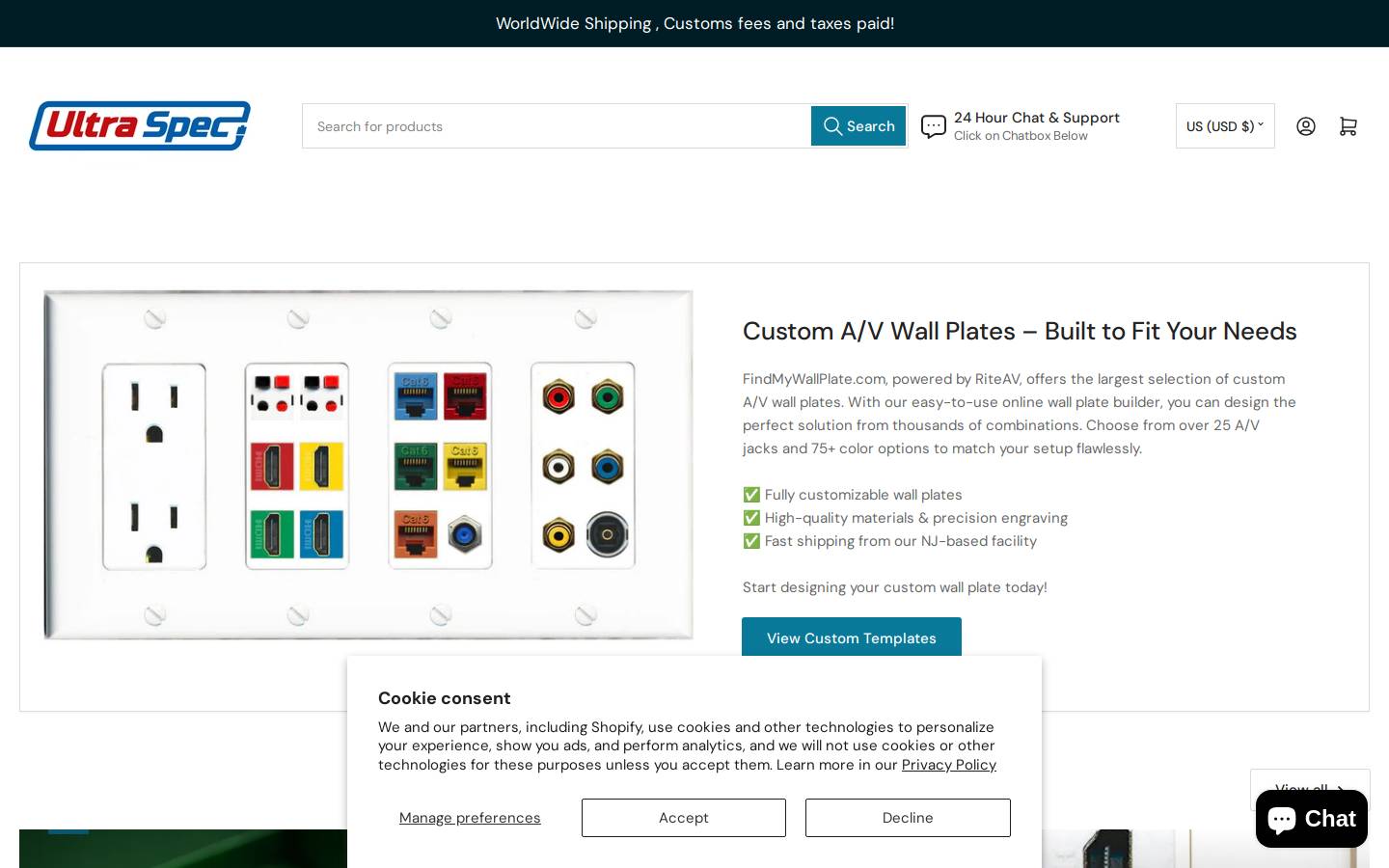 Ultra Spec Cables, Inc. homepage screenshot