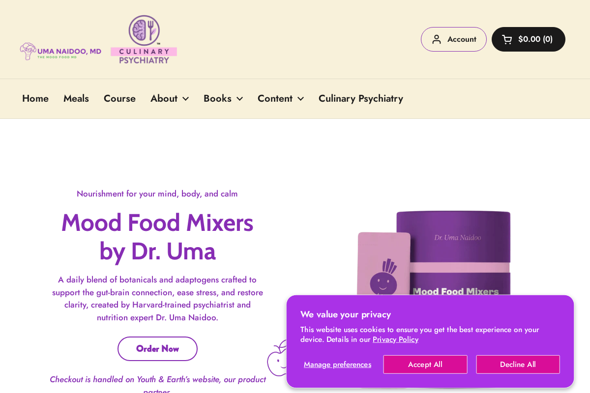 Mood Food Labs + Uma Naidoo, MD homepage screenshot
