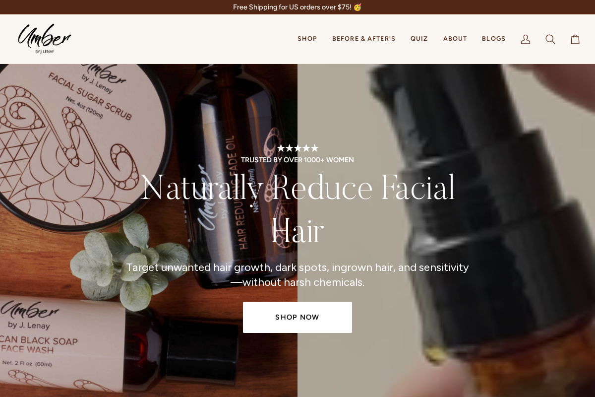 Umber By J Lenay | Reducing Excessive Hair Naturally homepage screenshot
