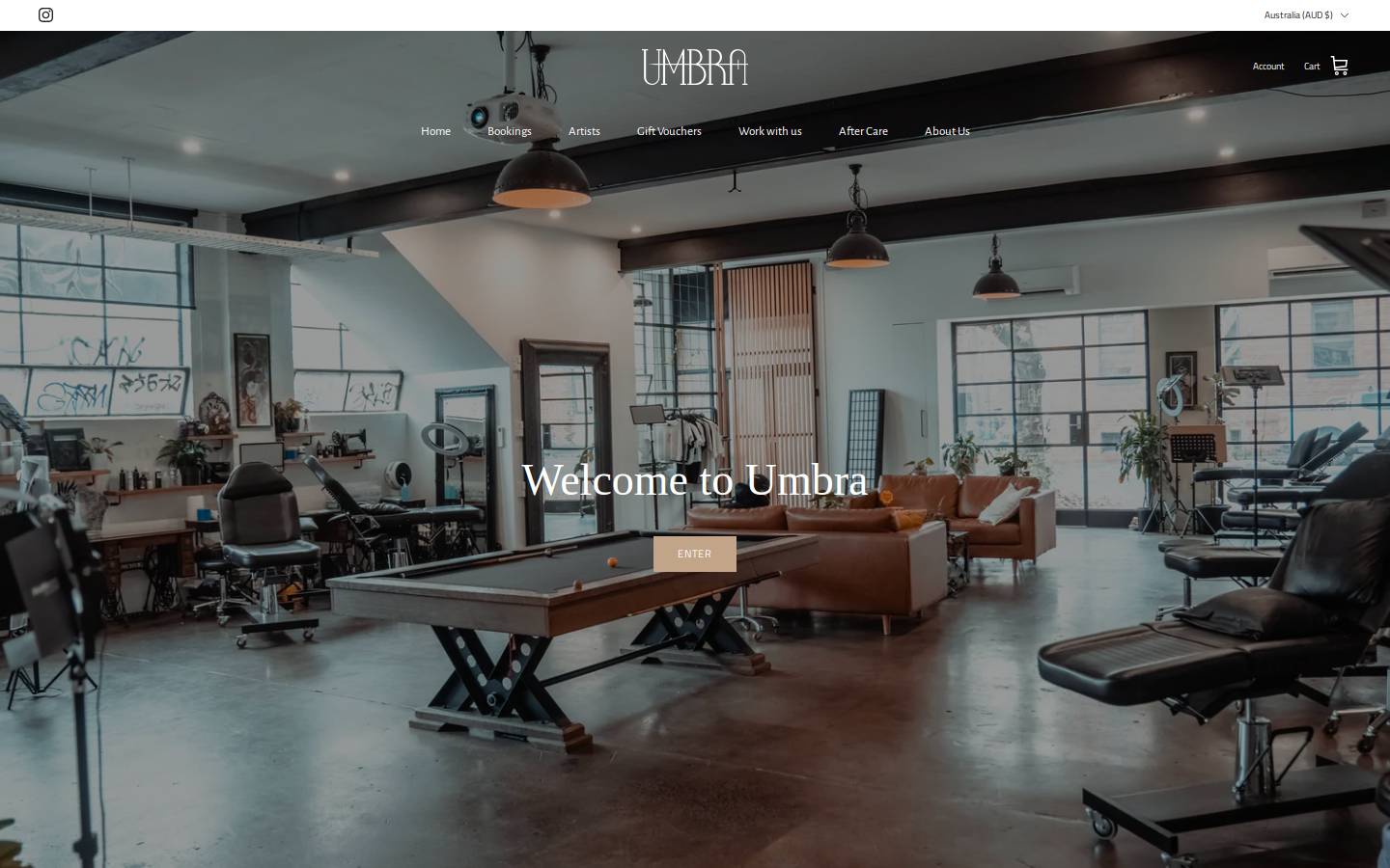 umbratattoo.com.au homepage screenshot