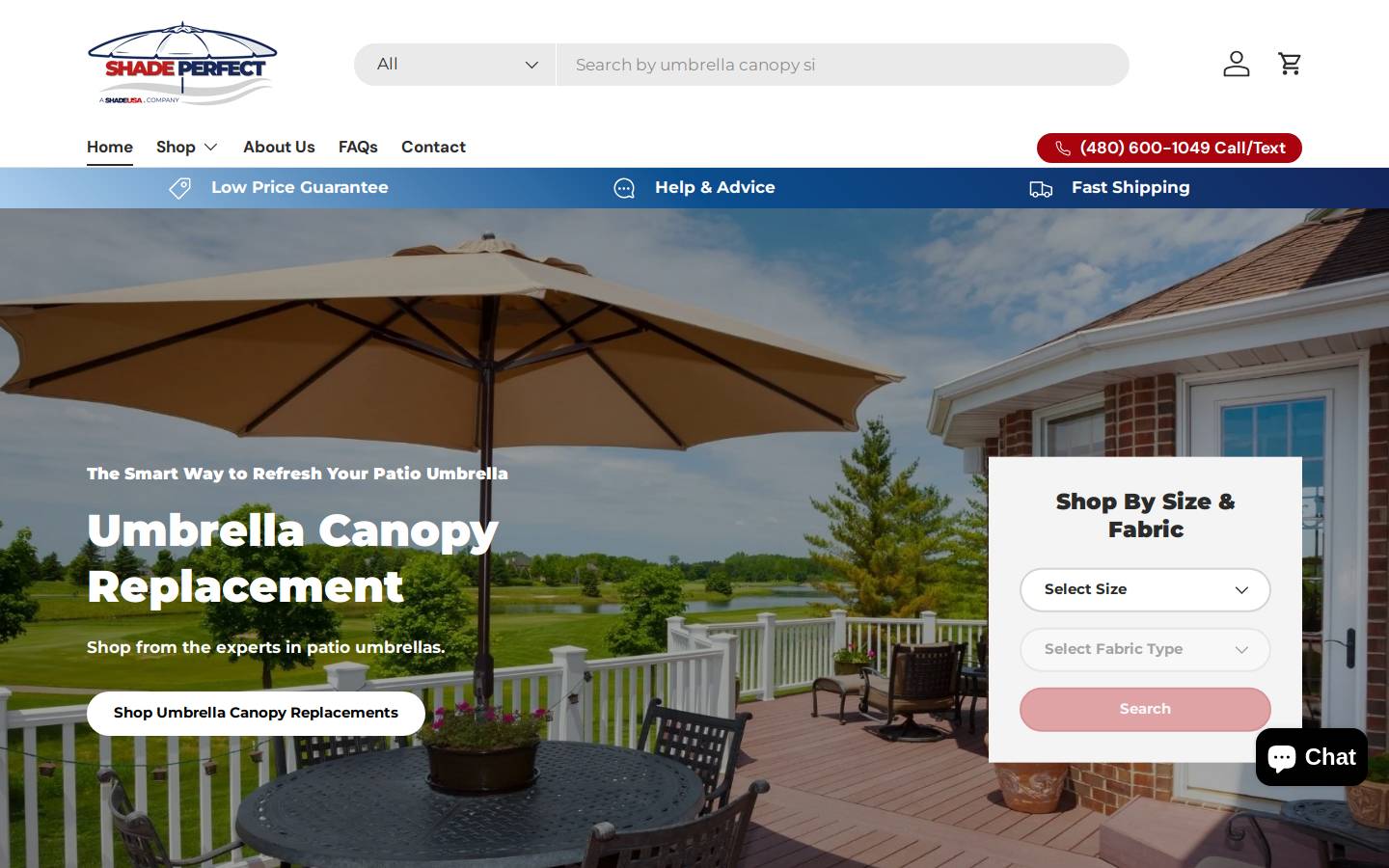 umbrellacanopyreplacement.com homepage screenshot