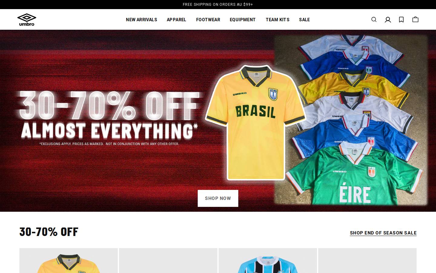 Umbro homepage screenshot