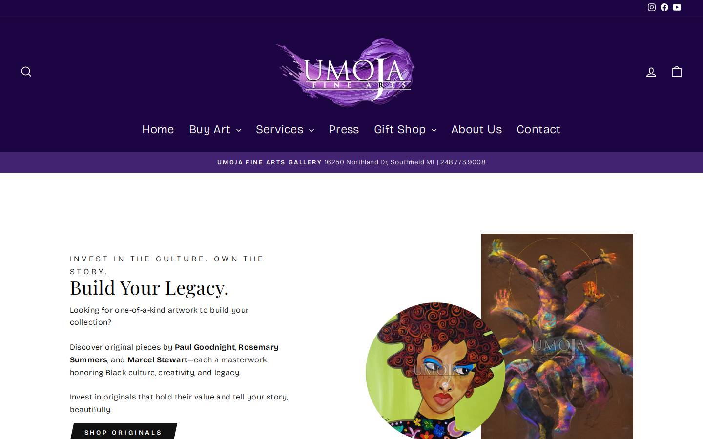 umojafinearts.com homepage screenshot