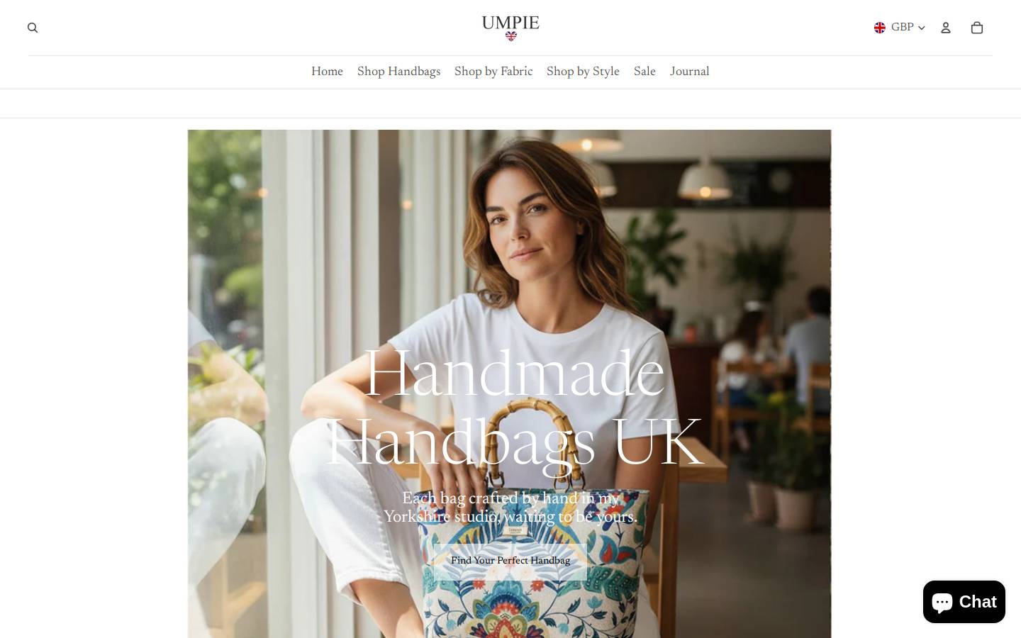 Umpie Handbags homepage screenshot