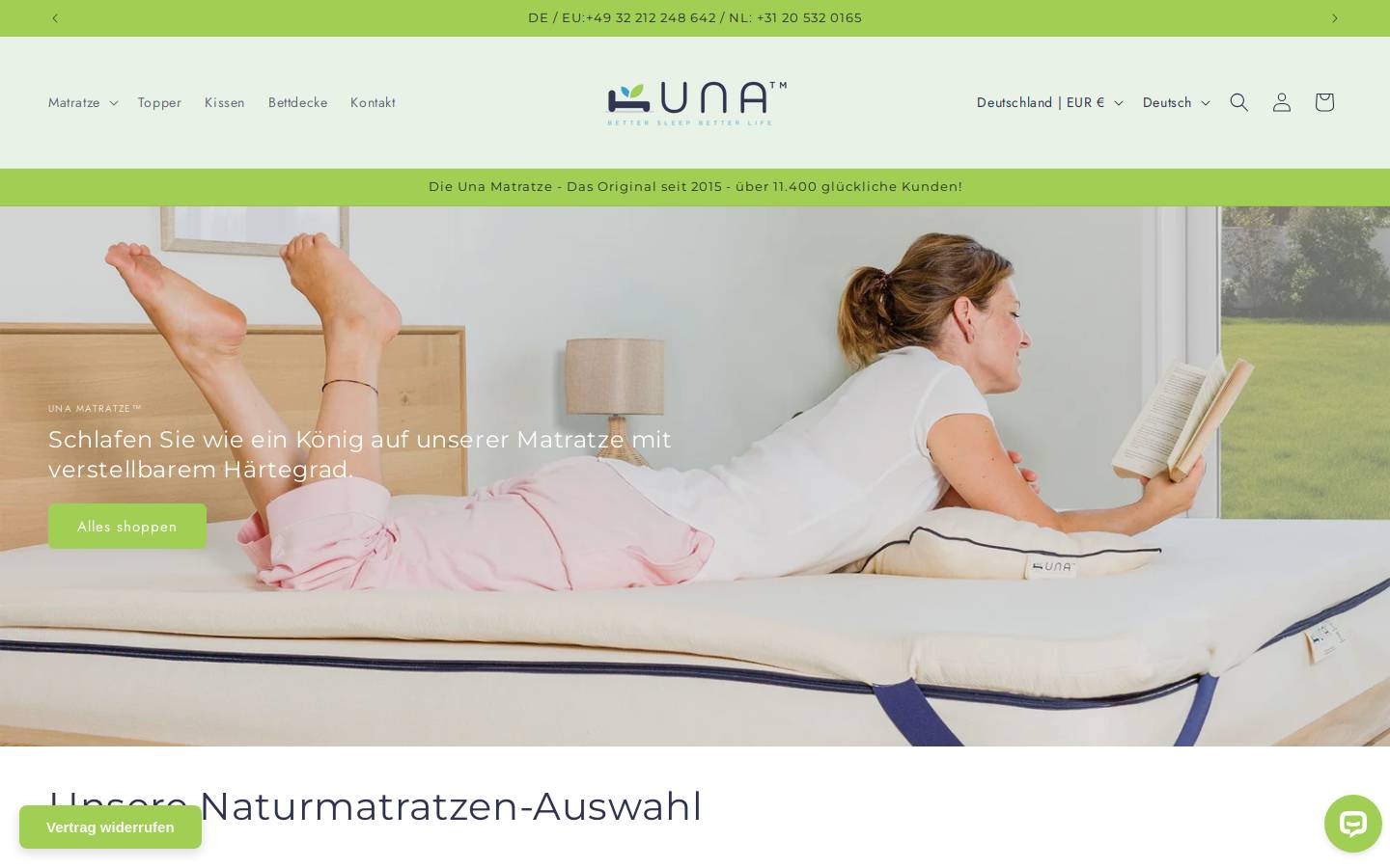 Una Organic, eine Marke von Versigo GmbH homepage screenshot