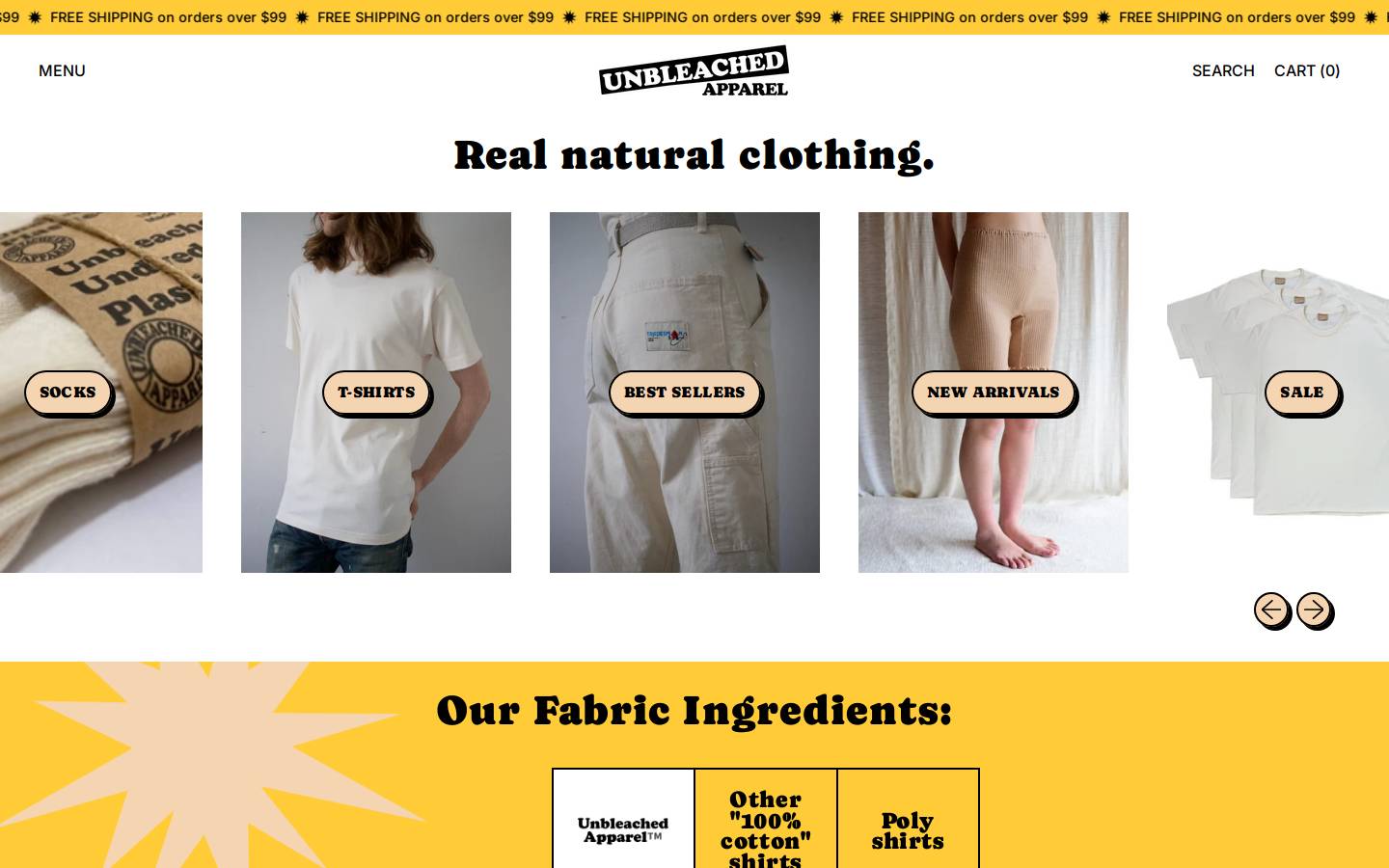 unbleachedapparel.com homepage screenshot
