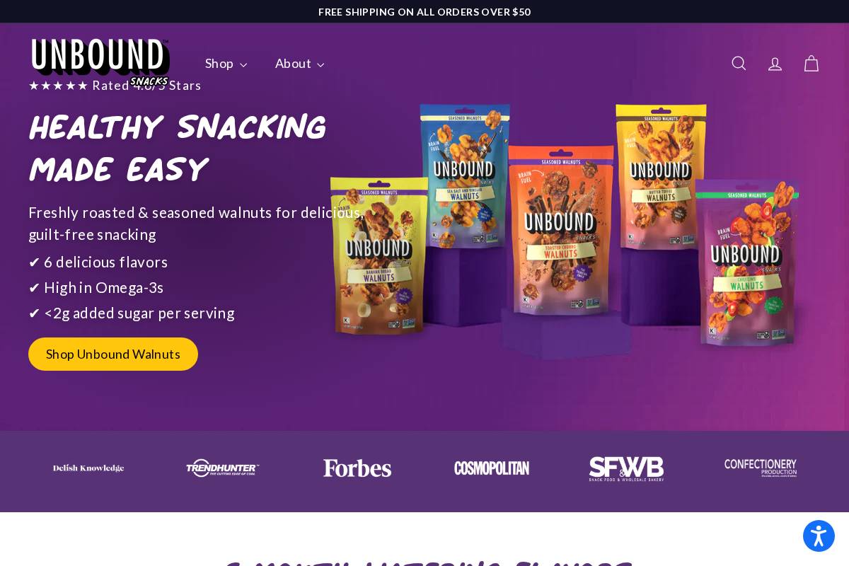 unboundsnacks.com homepage screenshot