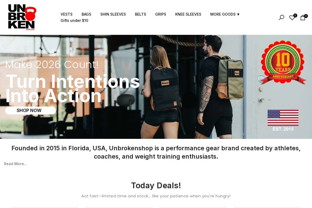 Unbrokenshop homepage screenshot