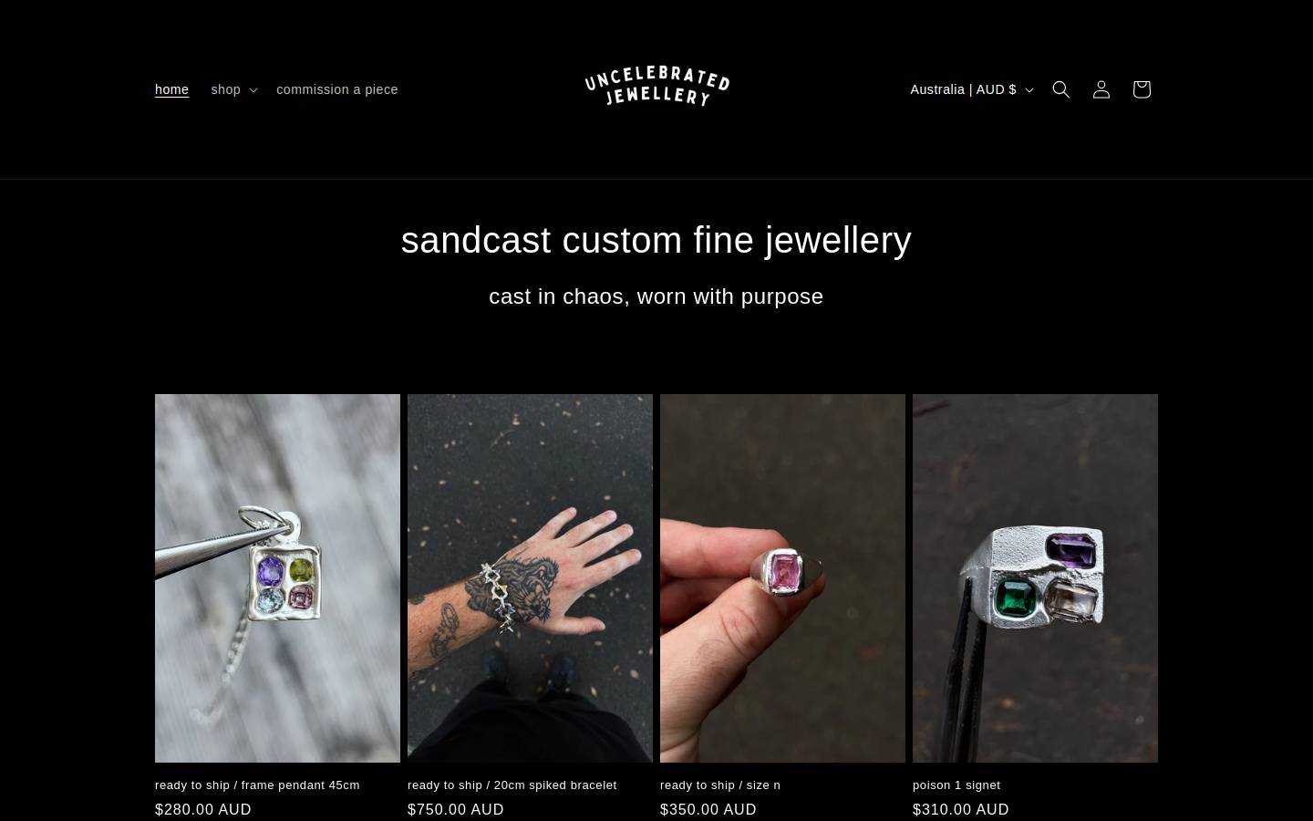 uncelebratedjewellery.com homepage screenshot