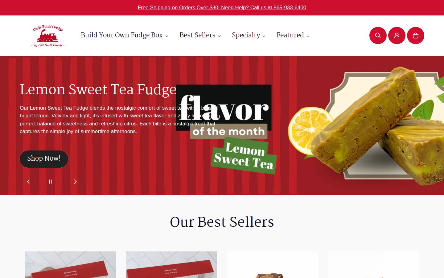 unclebutchsfudge.com homepage screenshot