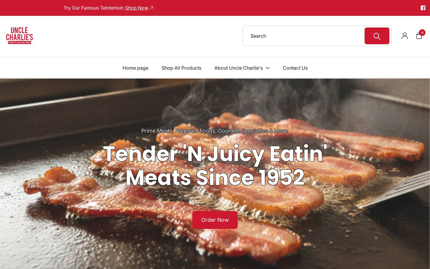 unclecharliesmeats.com homepage screenshot