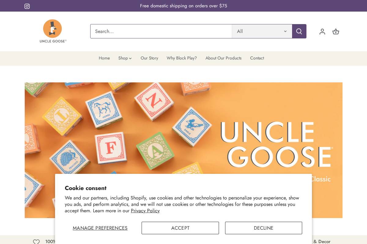 Uncle Goose Toys homepage screenshot