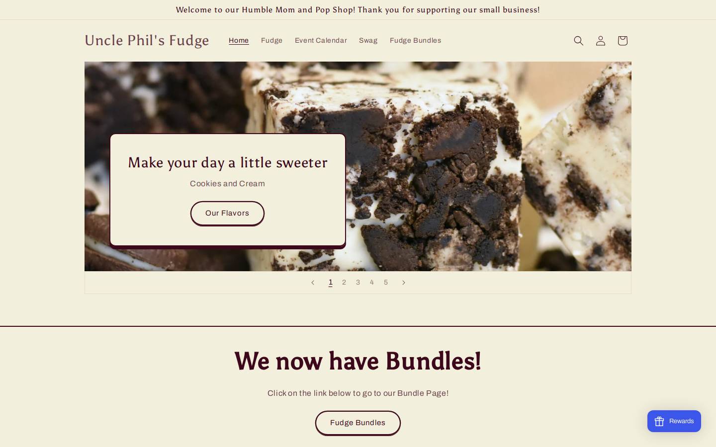 unclephilsfudge.com homepage screenshot