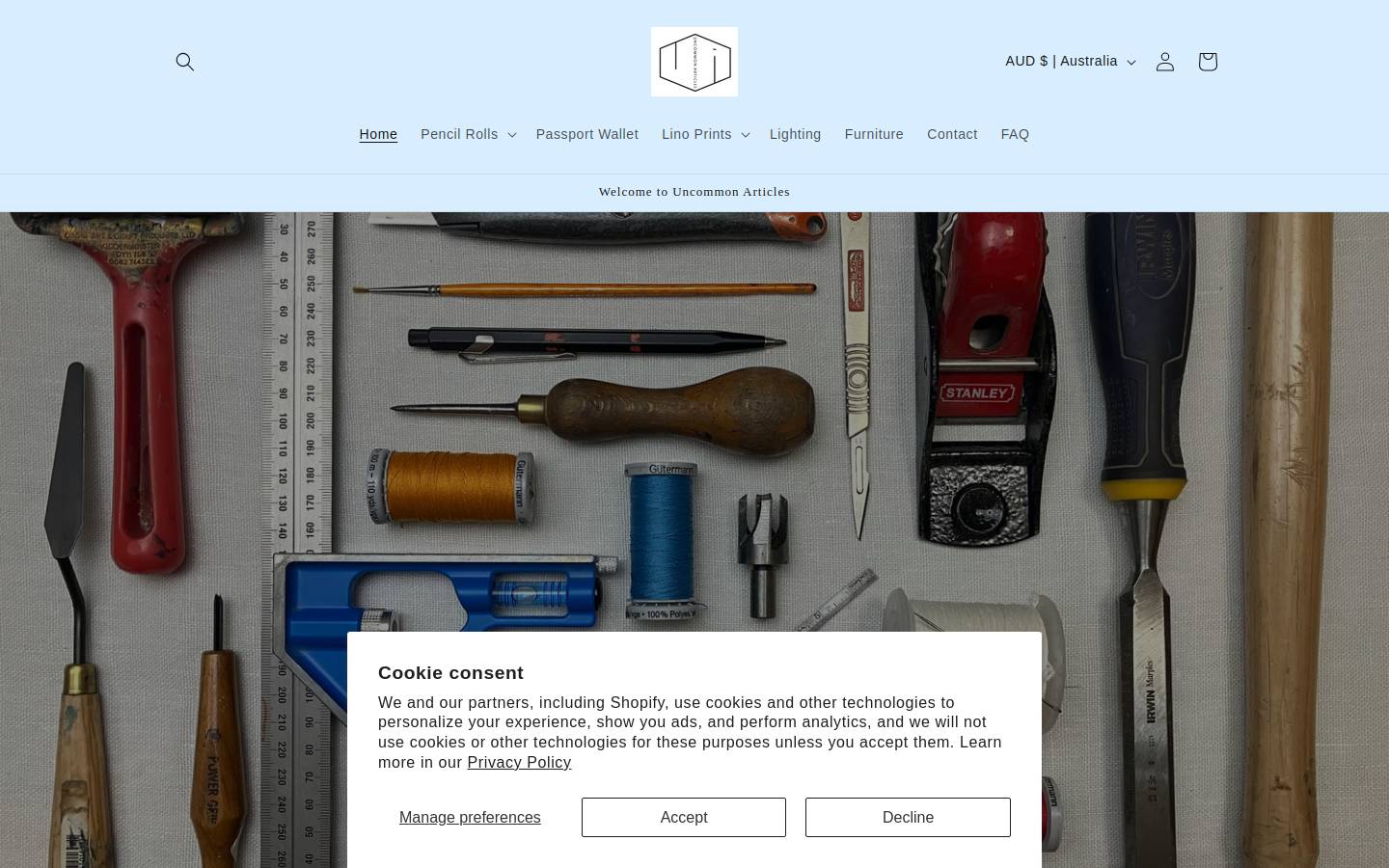 uncommonarticles.com homepage screenshot