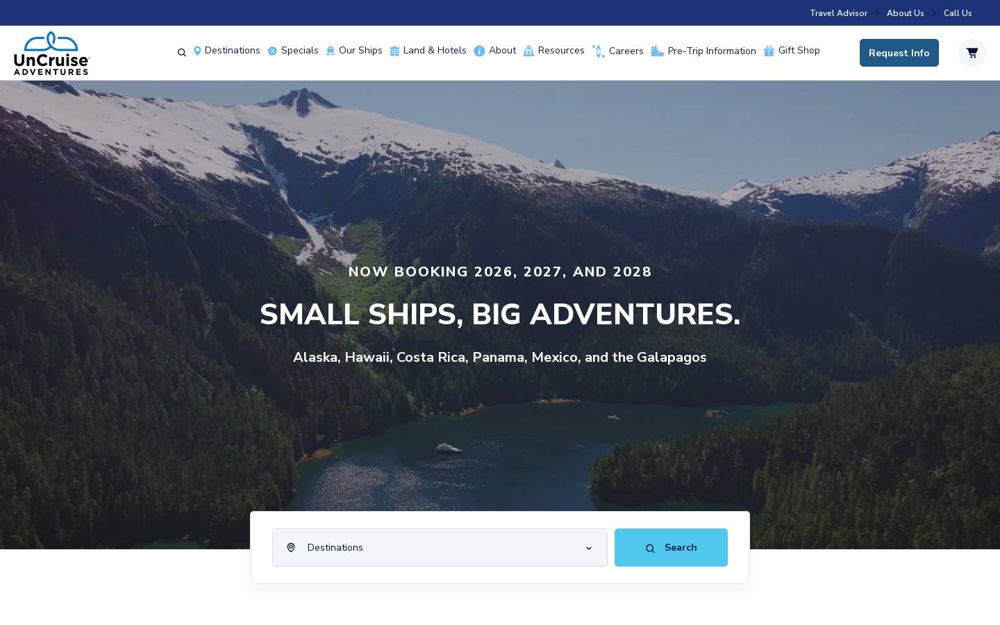 UnCruise Adventures Small Ship Cruising homepage screenshot