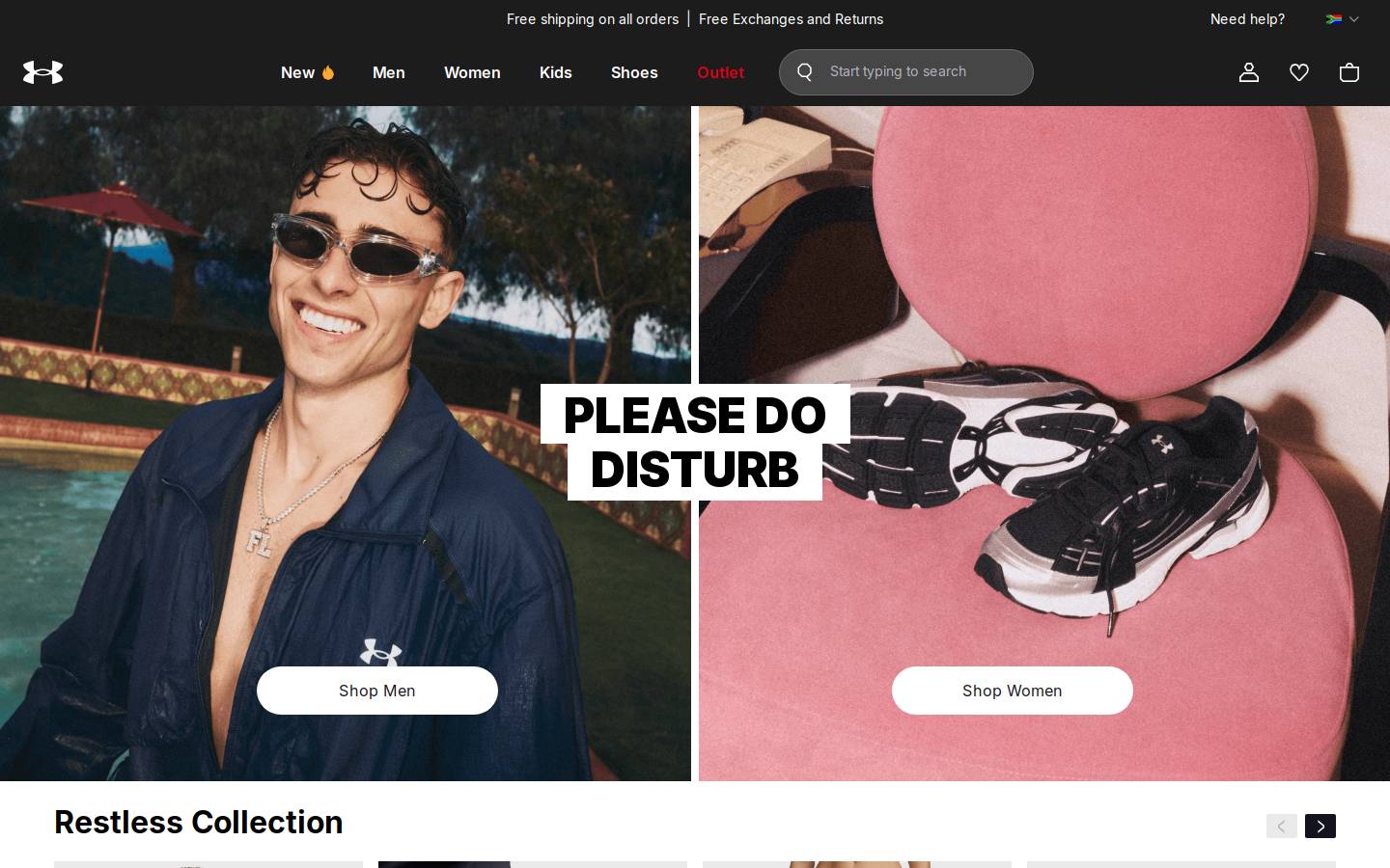 underarmour.co.za homepage screenshot