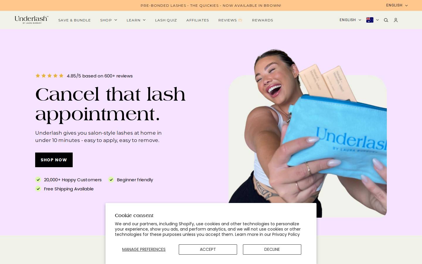 underlash.com.au homepage screenshot