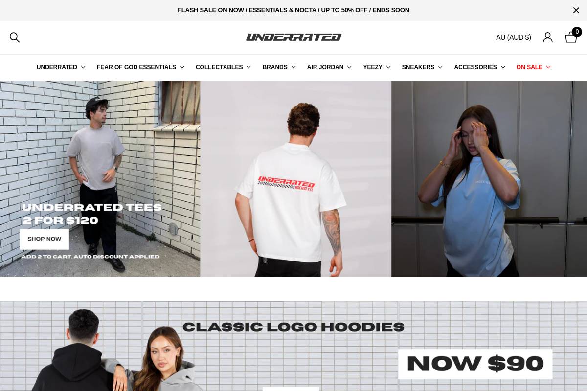 underratedstore.com homepage screenshot