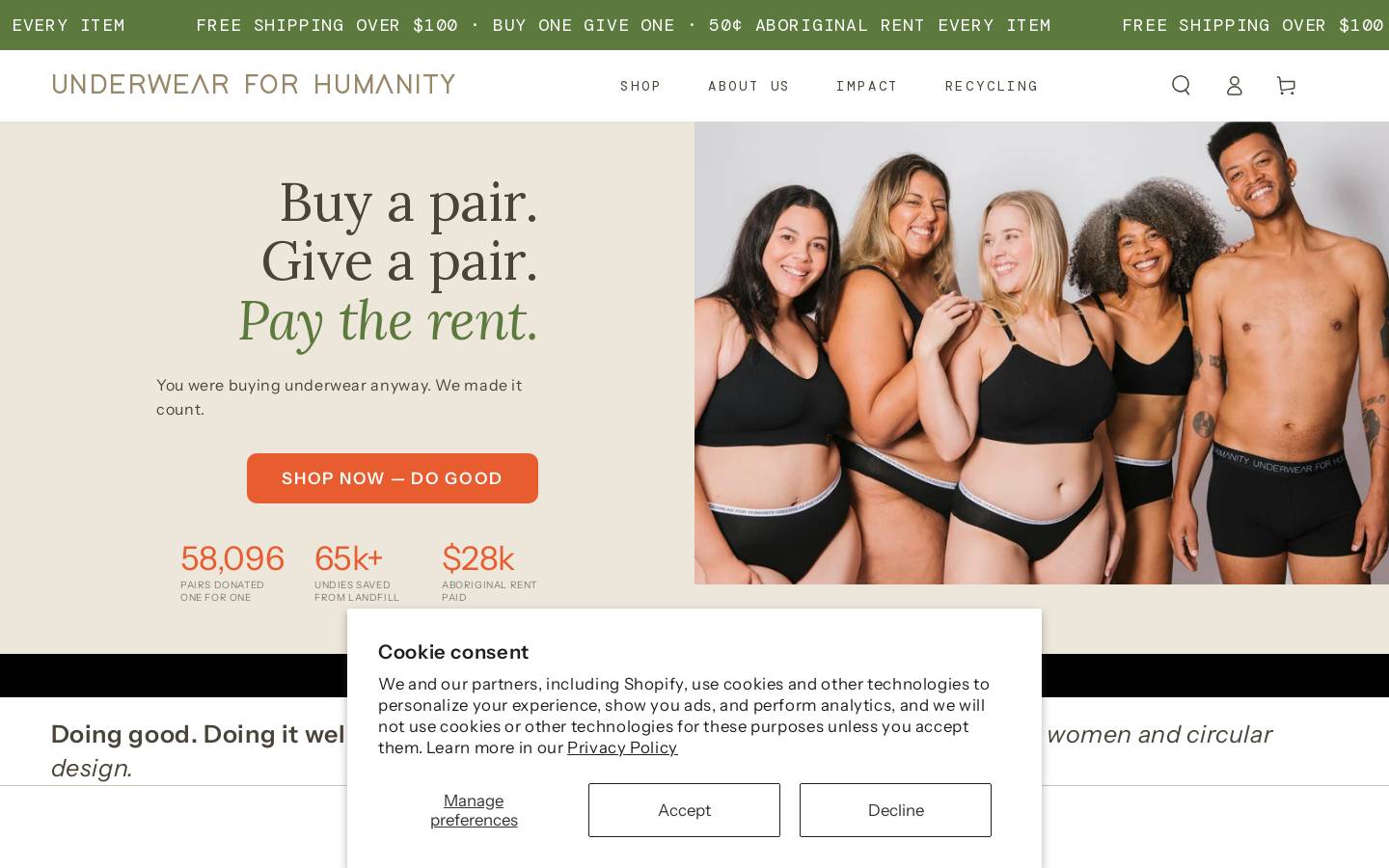 Underwear for Humanity homepage screenshot
