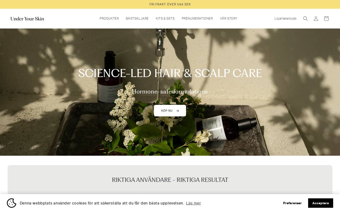 underyourskin.se homepage screenshot