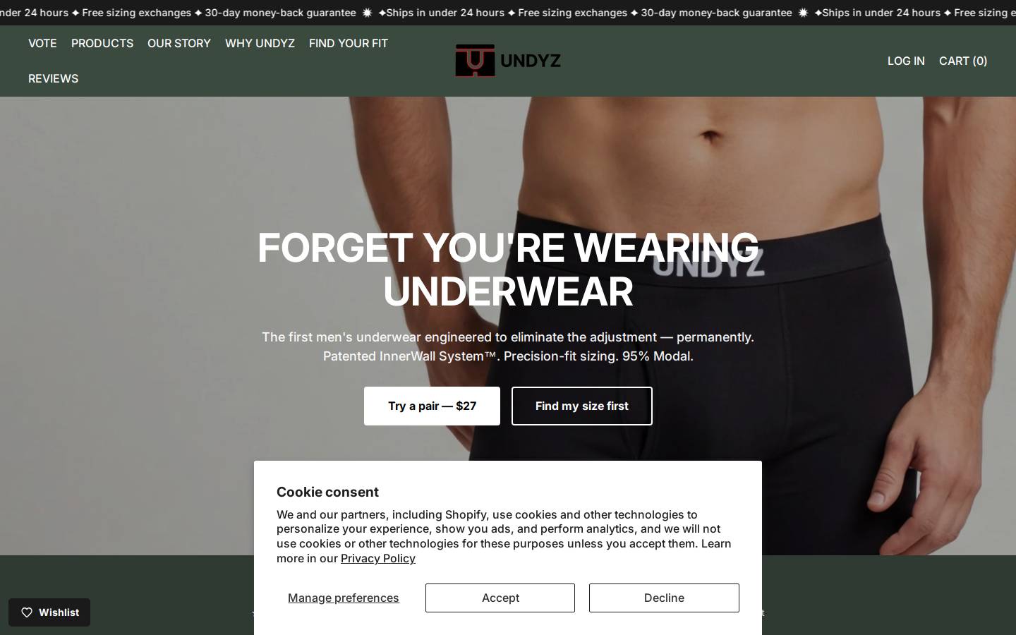 undyz.com homepage screenshot