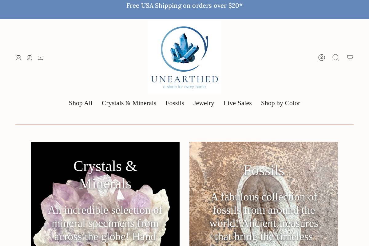unearthedstore.com homepage screenshot