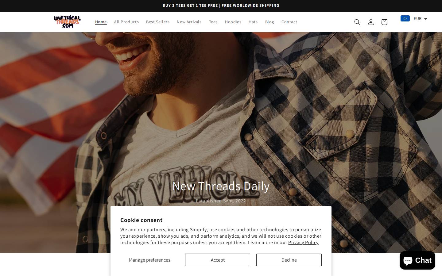 unethicalthreads.com homepage screenshot