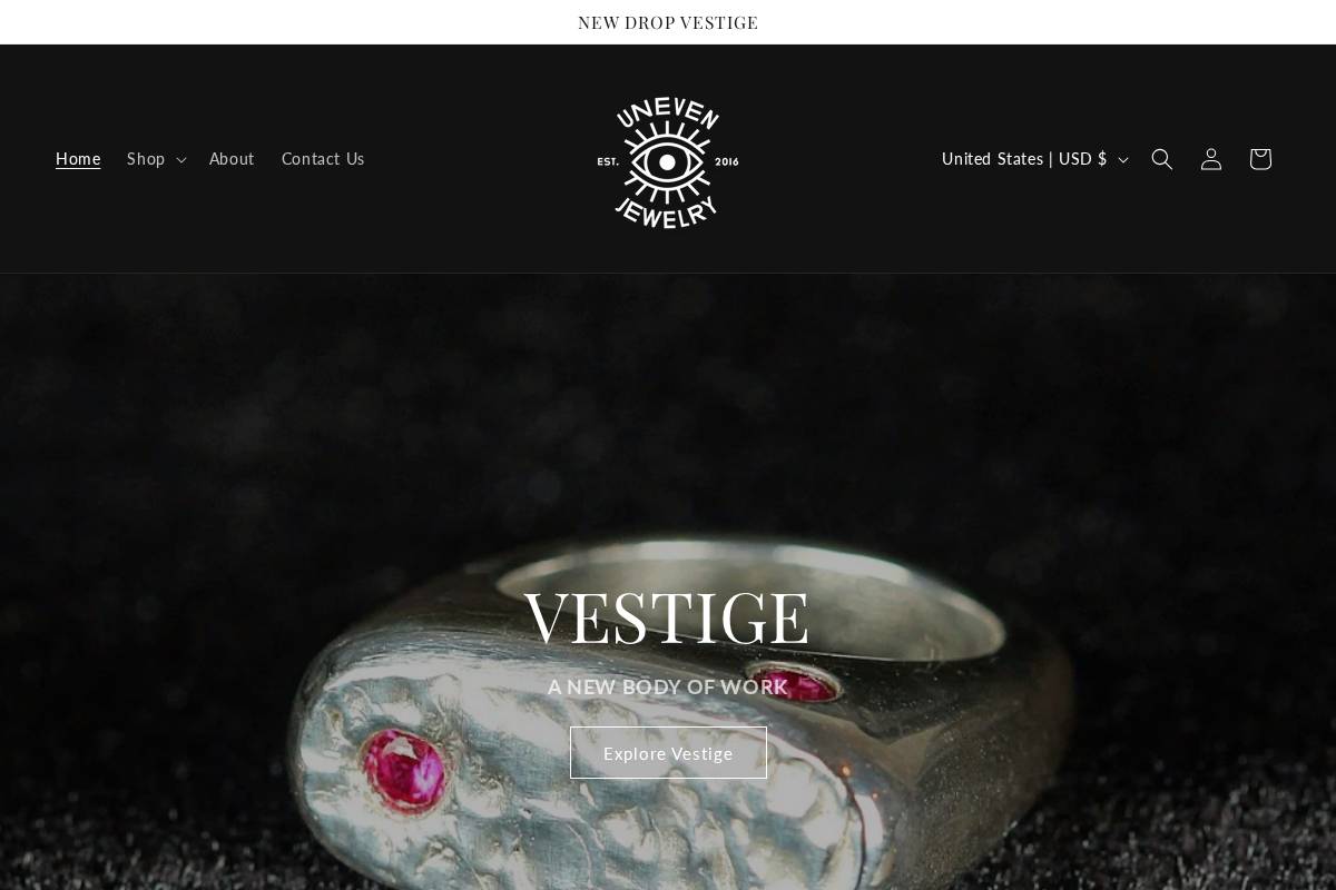unevenjewelry.com homepage screenshot