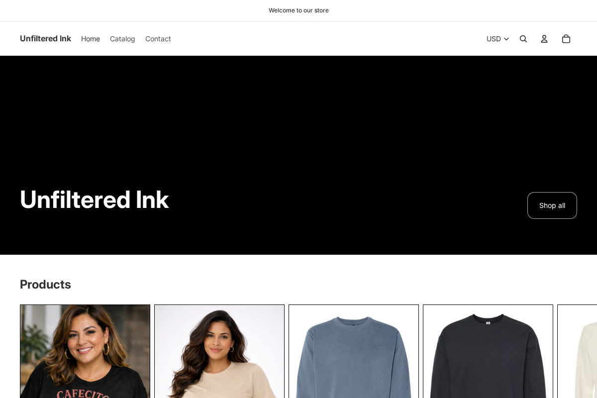 Unfiltered Ink homepage screenshot