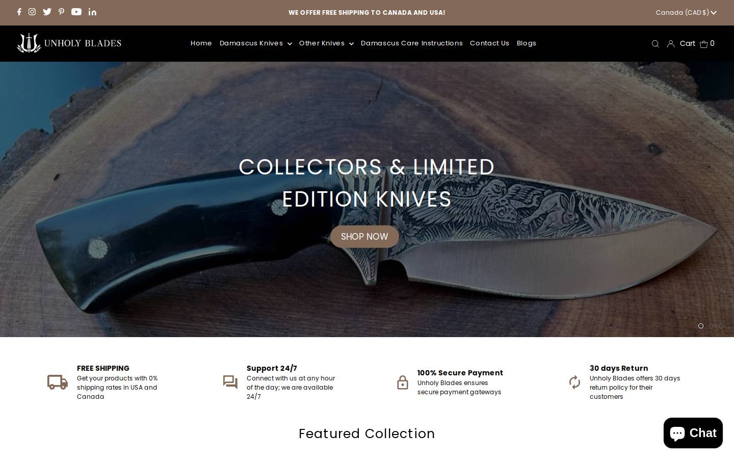 unholyblades.com homepage screenshot