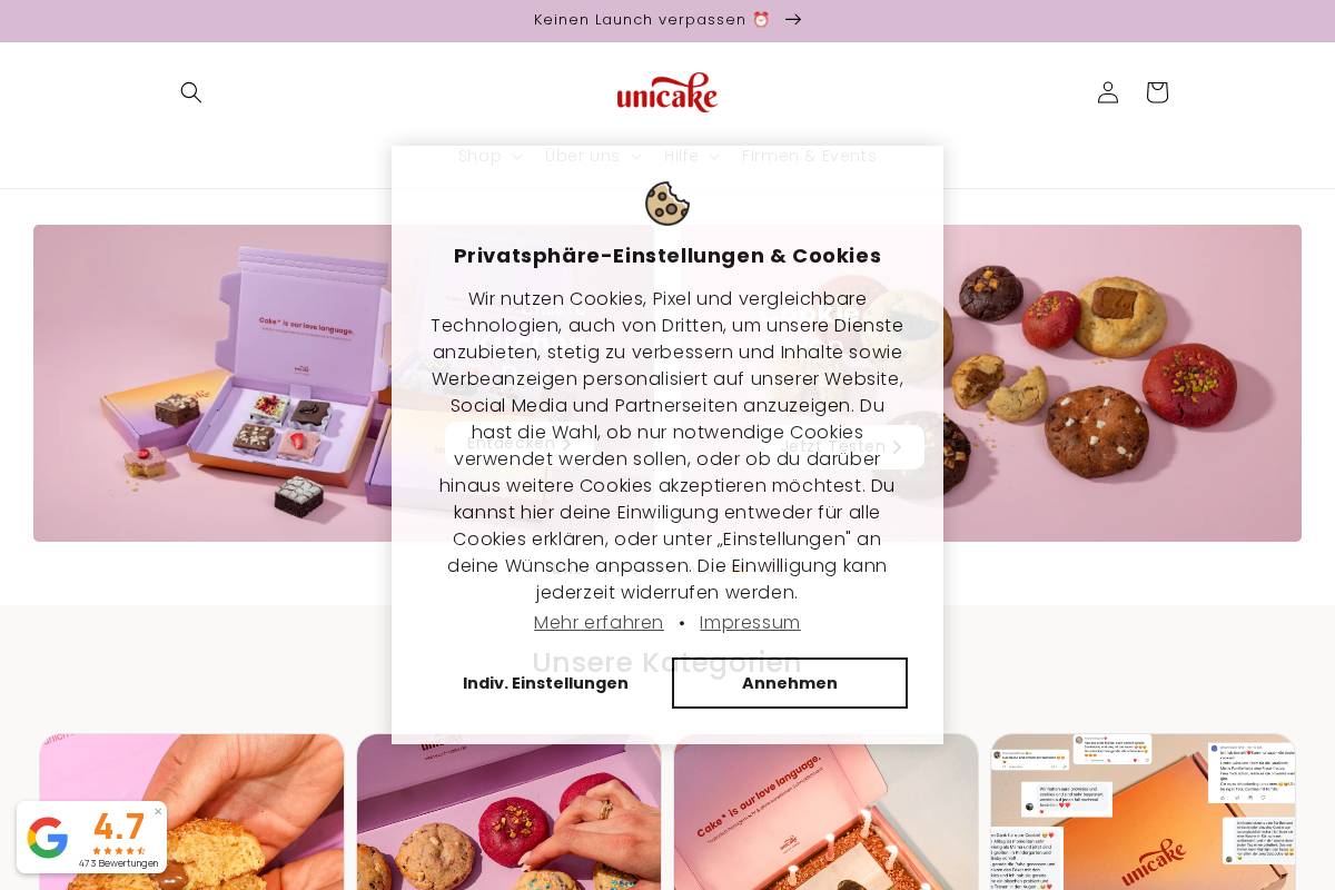 unicake homepage screenshot