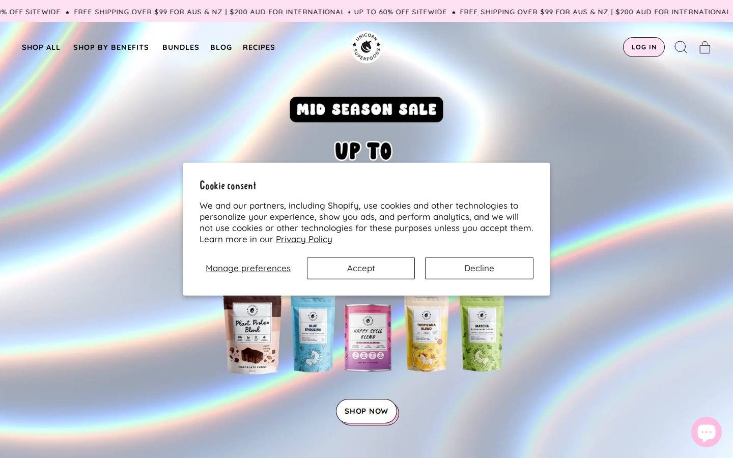Unicorn Superfoods homepage screenshot