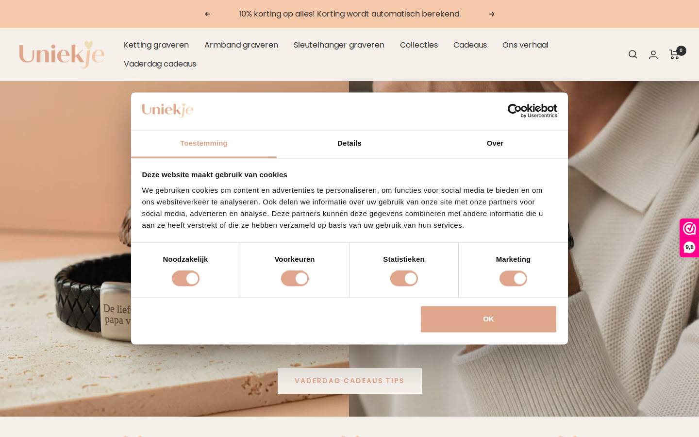 Uniekje homepage screenshot