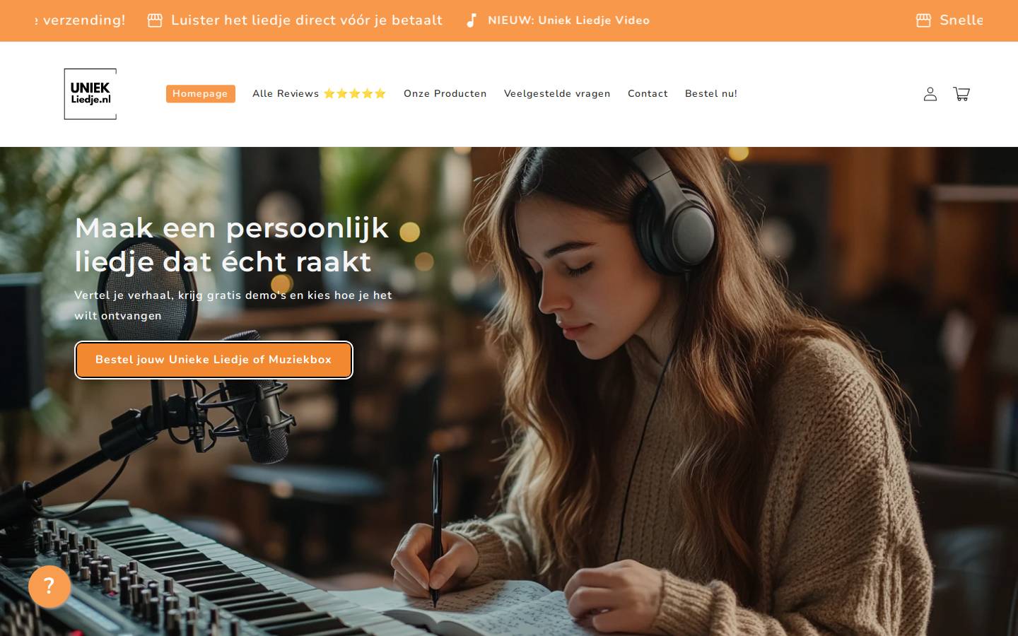 Uniek Liedje homepage screenshot