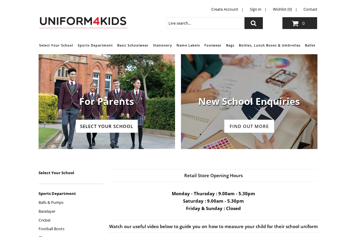 Uniform4Kids homepage screenshot