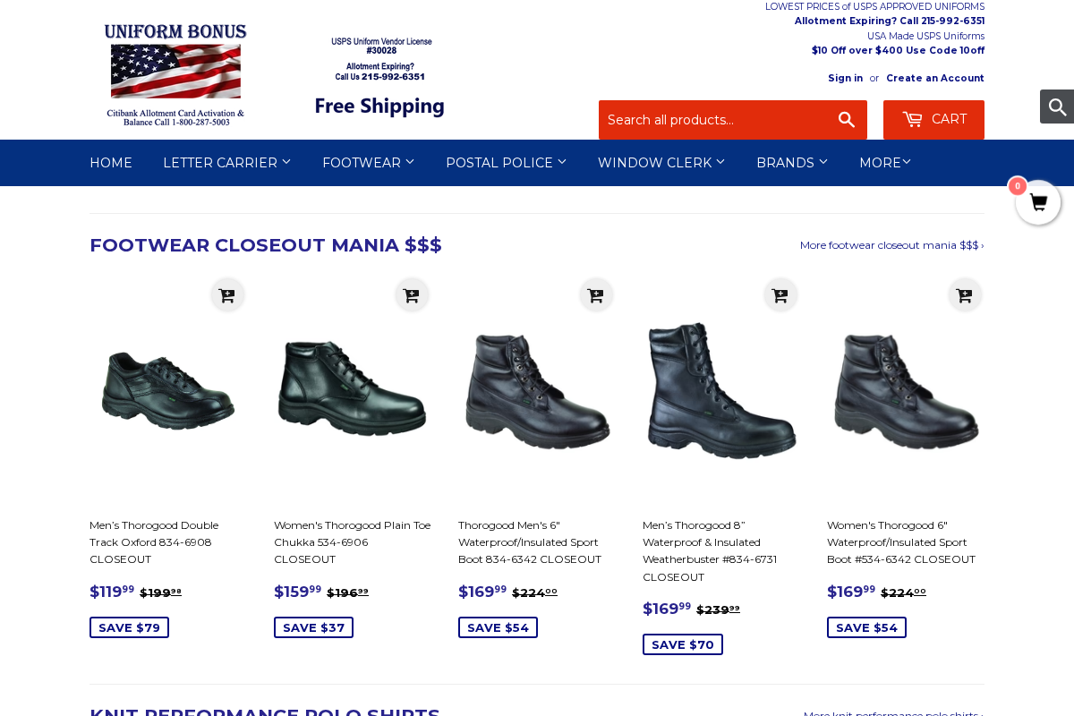 Postal USPS Uniforms at discounted prices – UniformBonus.com - 30028 homepage screenshot