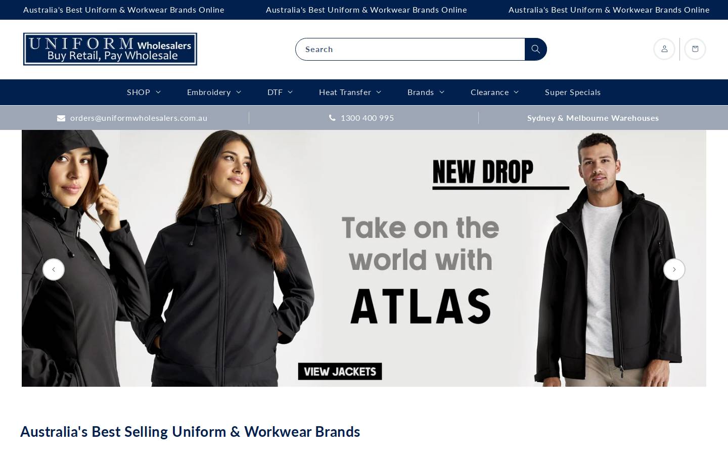 uniformwholesalers.com.au homepage screenshot
