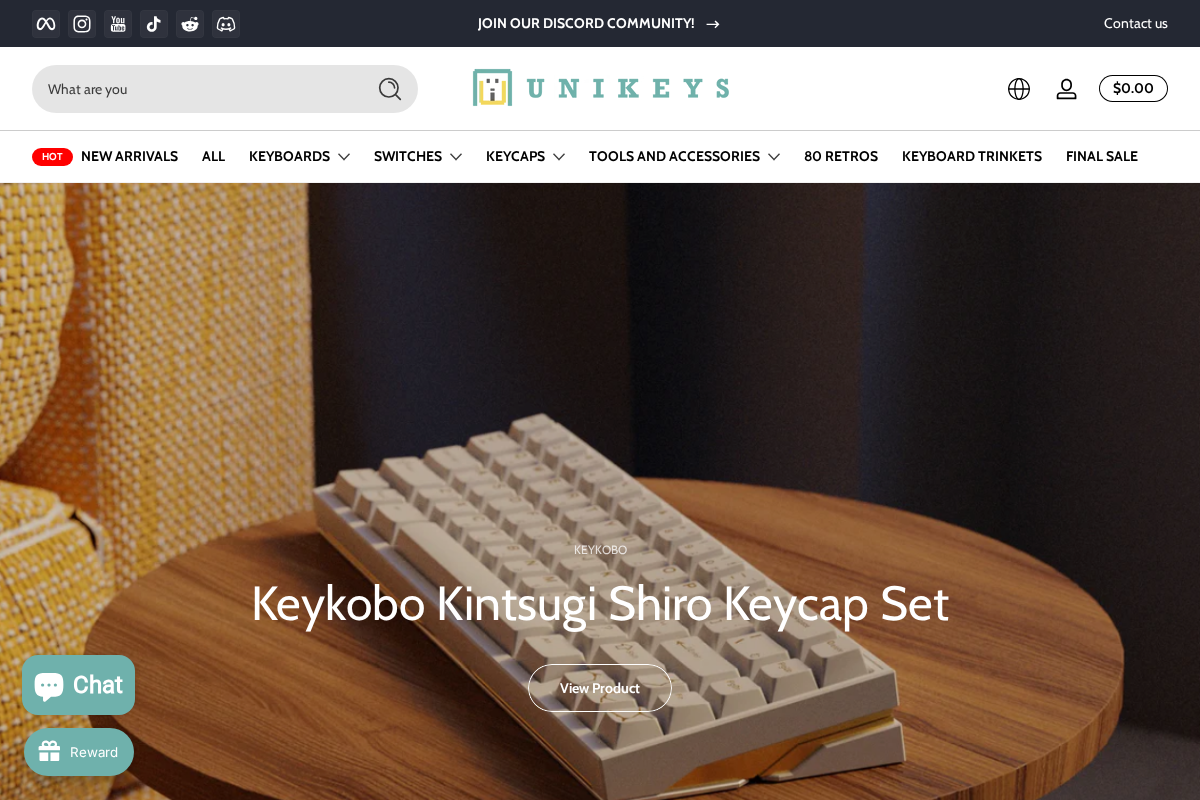 Unikeyboards homepage screenshot