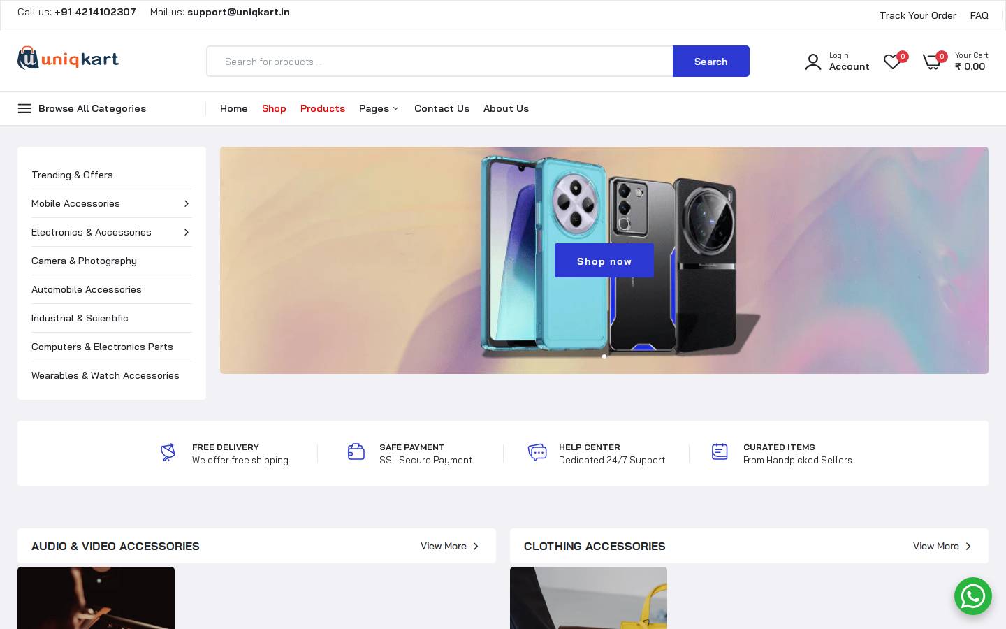 Uniqkart homepage screenshot